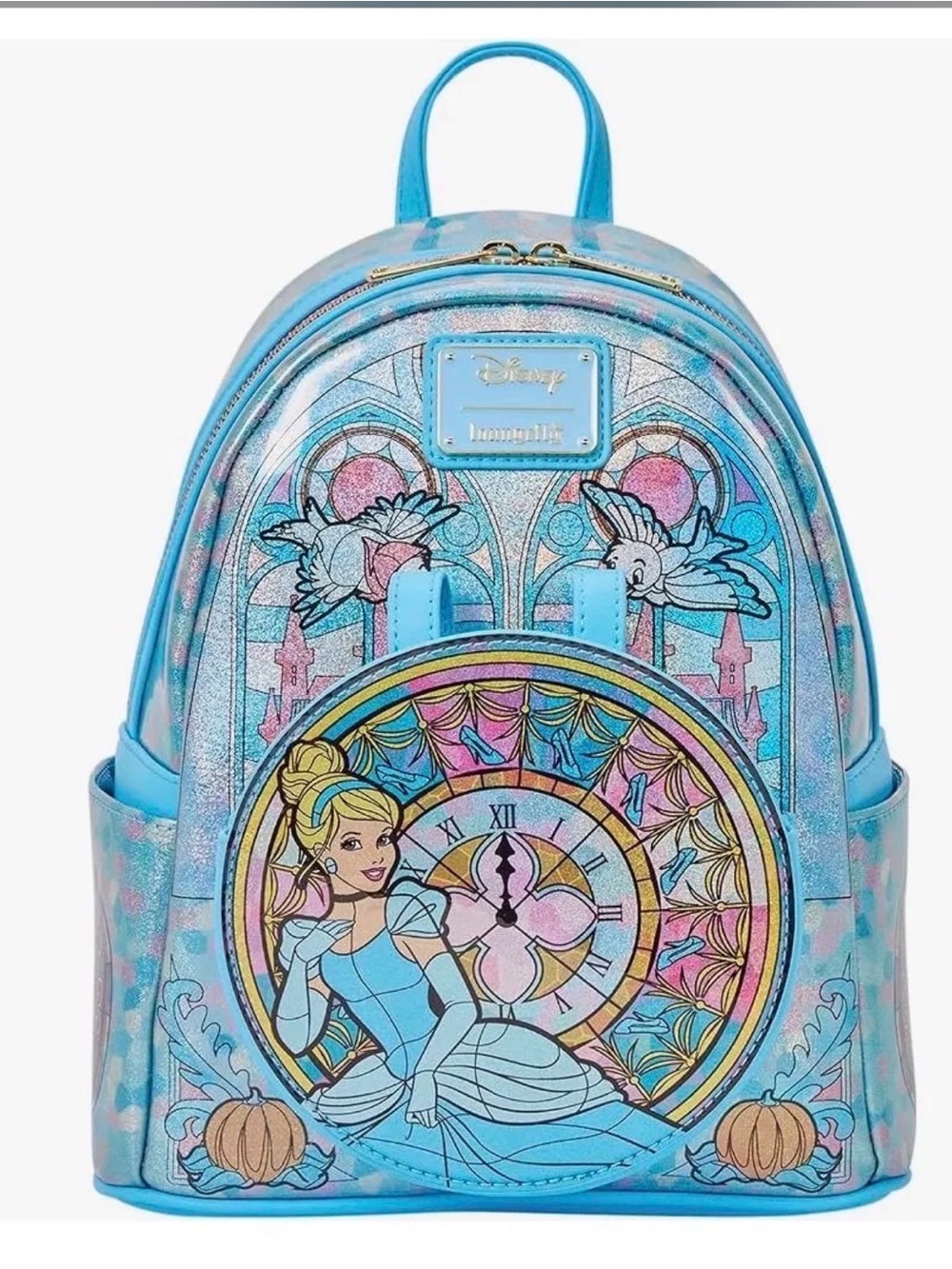 Loungefly Disney Cinderella Blue & Pink Glitter Mini Backpack - Picture 3 of 7